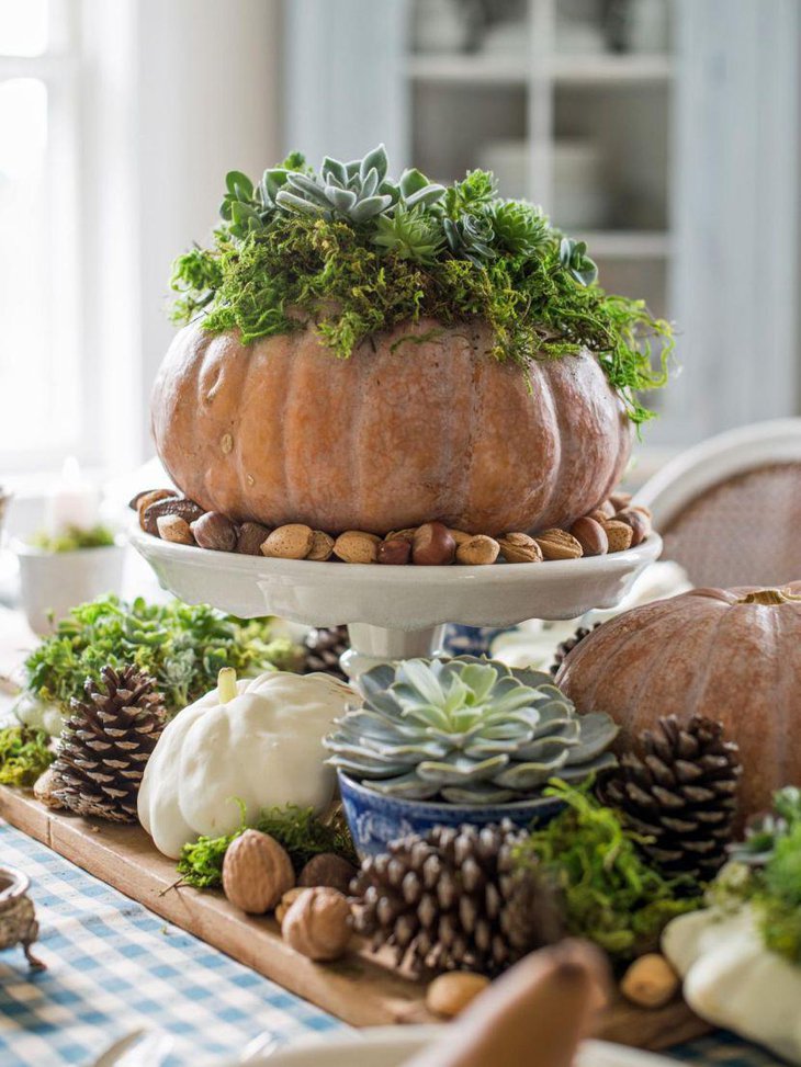 A pumpkin centerpiece can add a festive cheer to any breakfast table