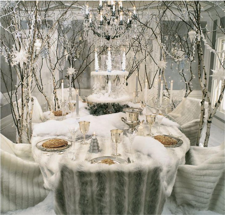 A white winter wonderland Christmas tablescape