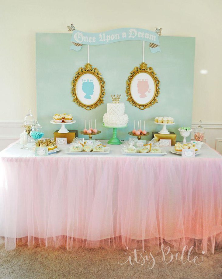 Adorable pastel themed twin baby shower table