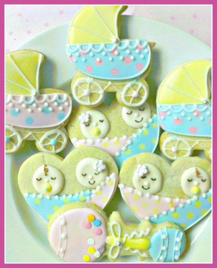 Adorable twin baby shower cookie favors