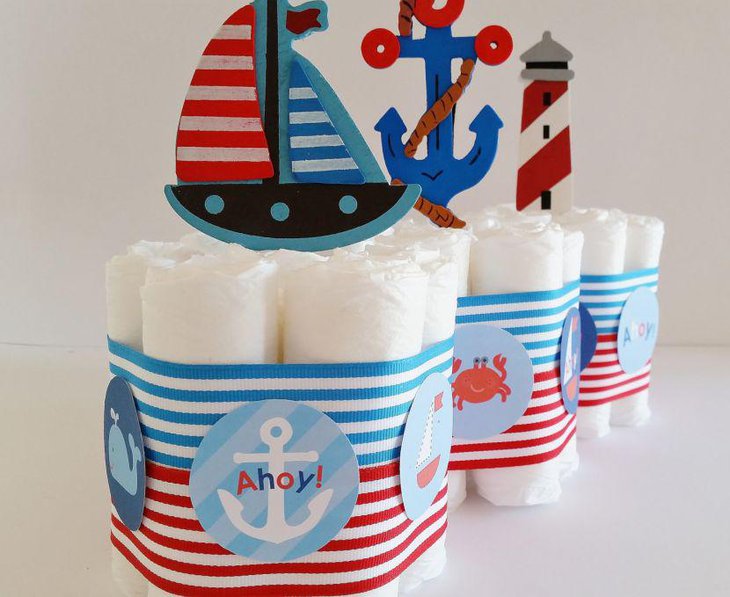 Ahoy and anchor nautical themed baby shower table centerpieces
