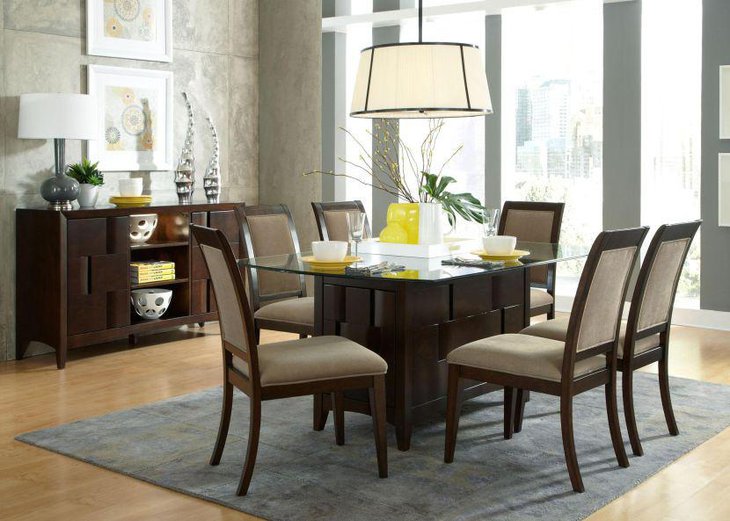 Alluring rectangle tempered glass dining room table