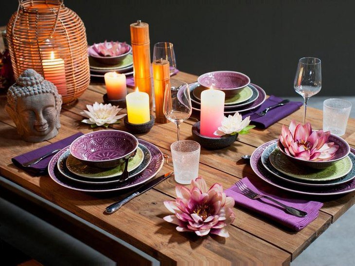 Amazing dinner party table setting with Thai theme