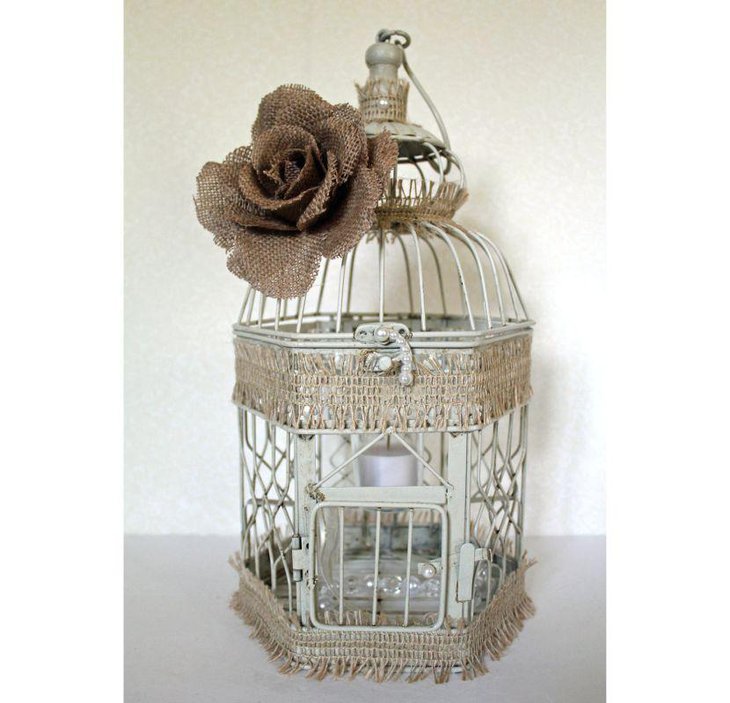 Amazing Rustic Birdcage With Burlap Rose Wedding Table Centerpiece
