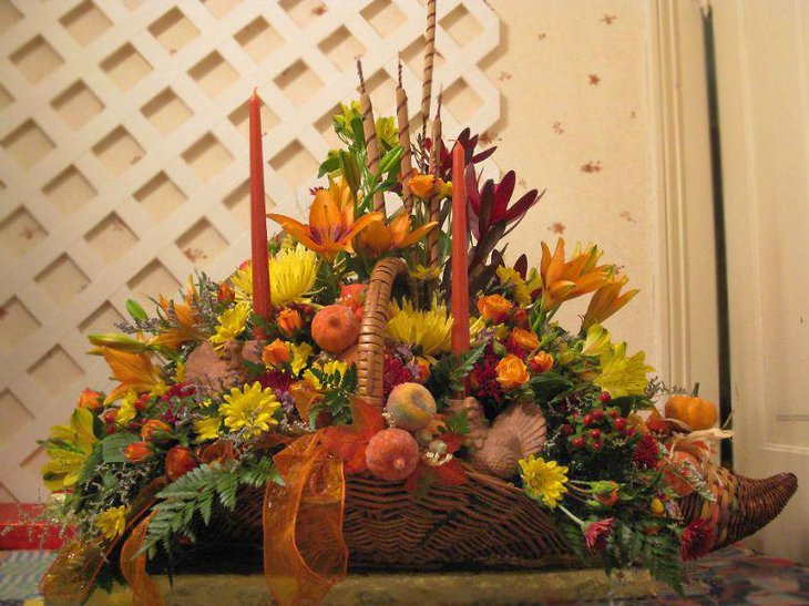 An assortment of colorful flowers for Thanksgiving table decor