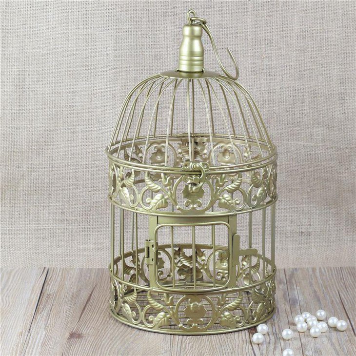 Antique gold accented iron birdcage centerpiece