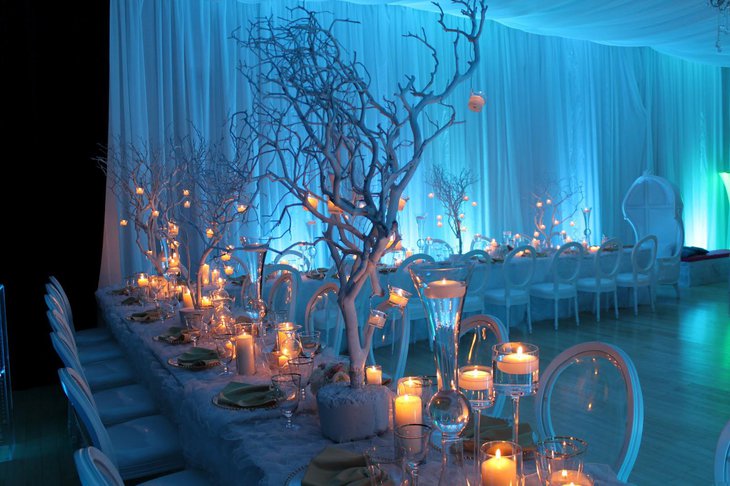 Astonishing willow branch centerpiece on wedding table
