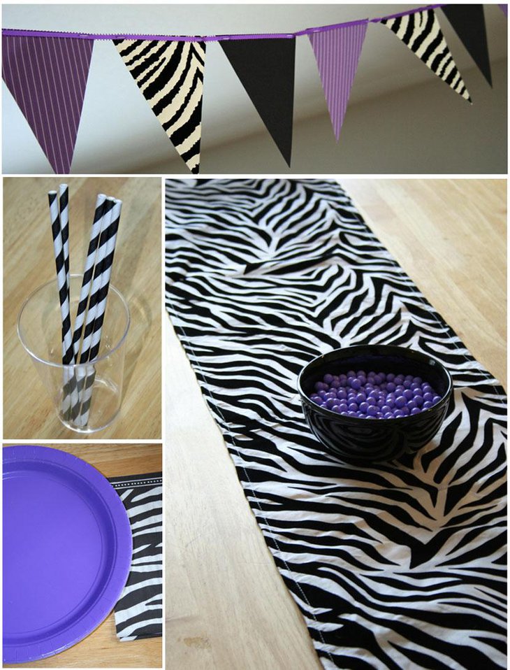 Attractive Zebra Animal Print and Purple Theme Table Runner