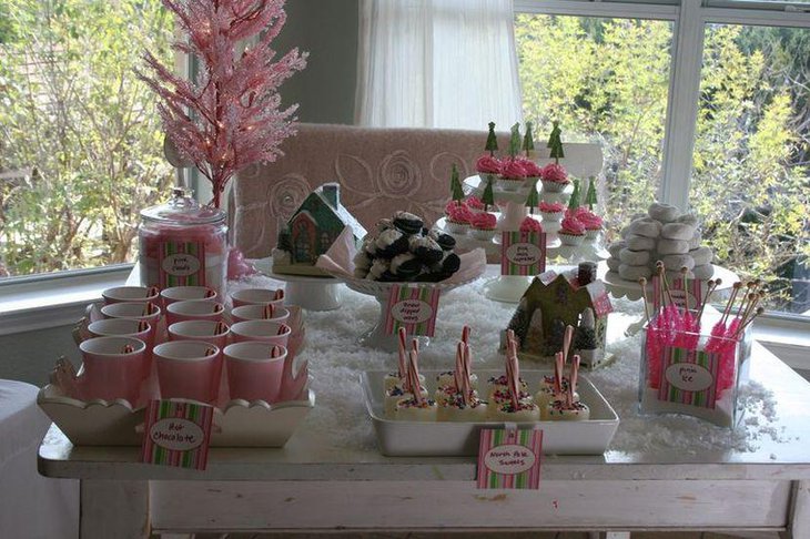 Awesome pink winter wonderland dessert table