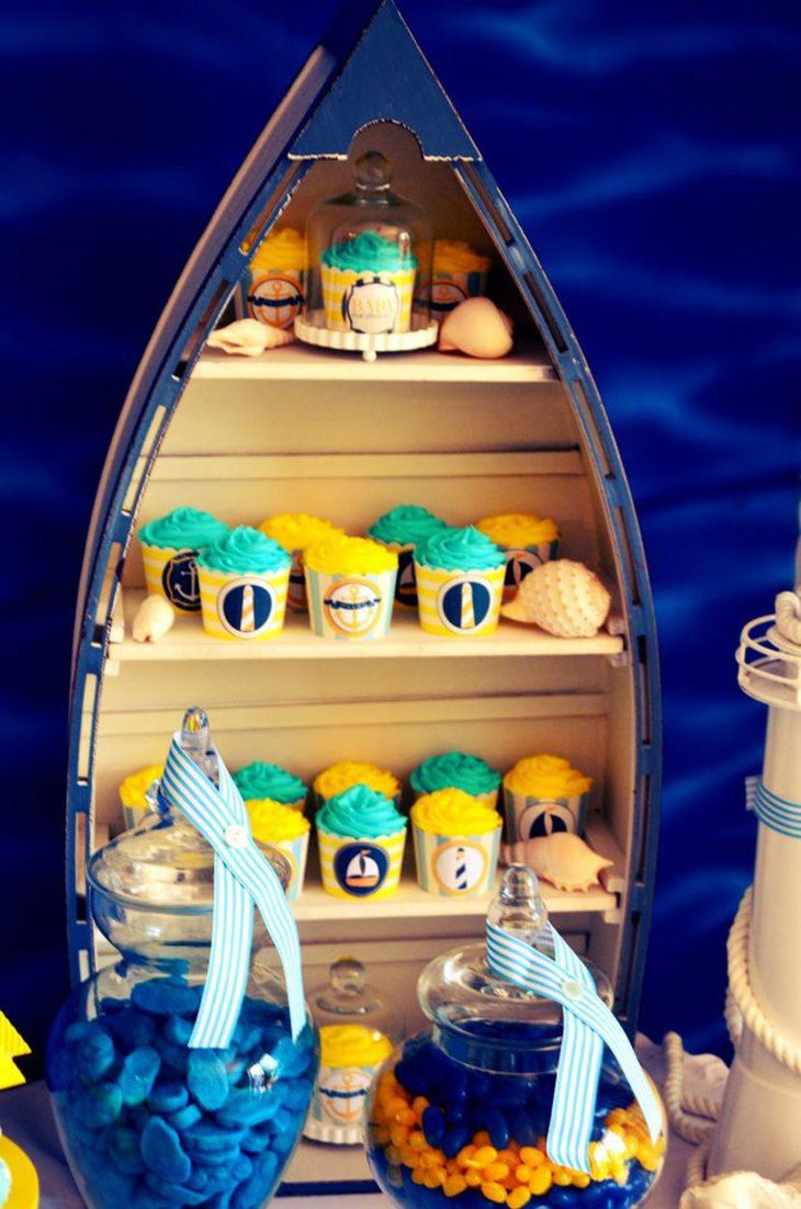 Baby shower candy table with nautical theme