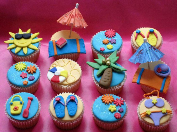 Beach themed cupcake decorations for party table
