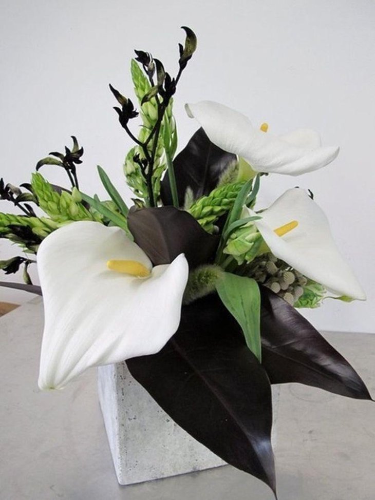 Beautiful floral centerpiece with black and white flowers