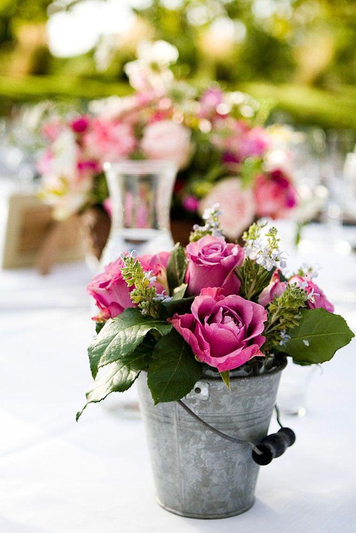 Beautiful floral DIY Bucket As Wedding Table Centerpiece