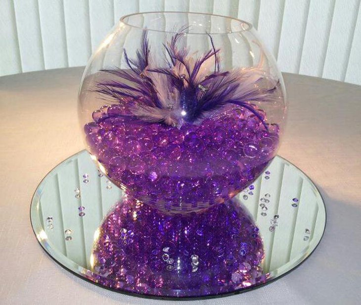 Beautiful purple reception party table centerpiece
