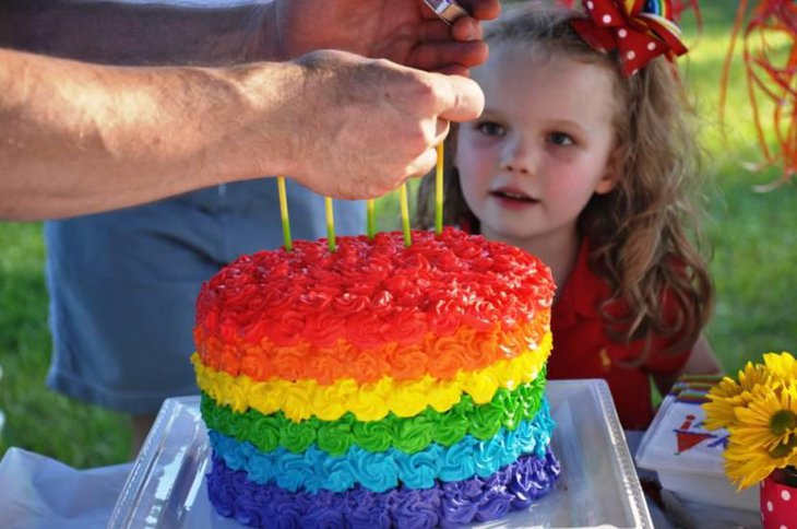Beautiful Rainbow Birthday Cake With Flowers