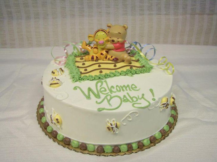 Beautiful welcome baby inscribed Winnie The Pooh cake