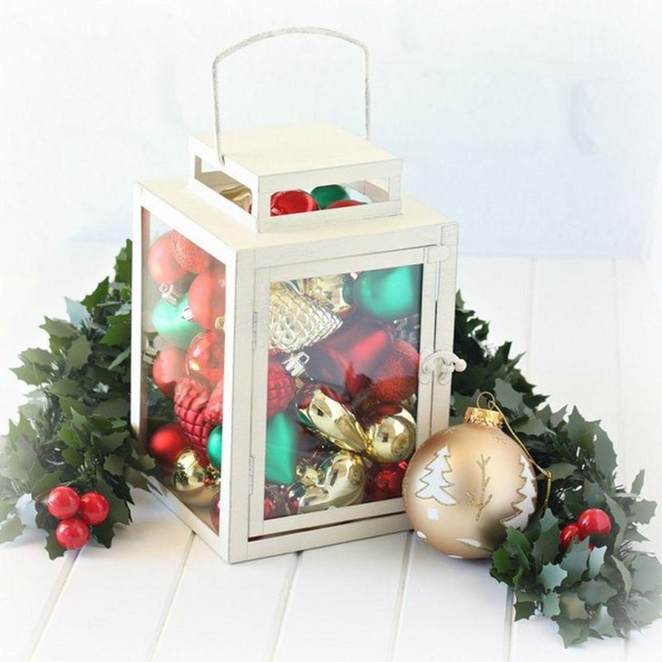 Beautiful White Christmas Lantern Table Centerpiece With Ornaments