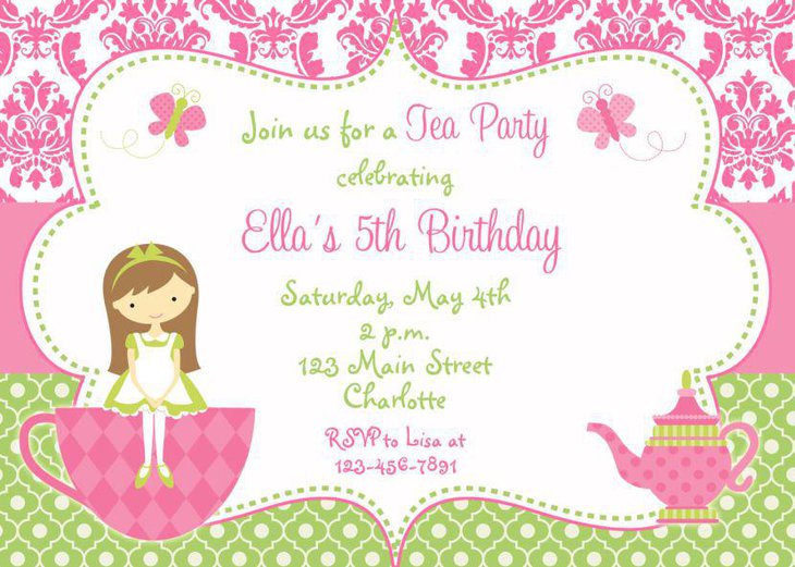 Birthday tea party invitation for girls