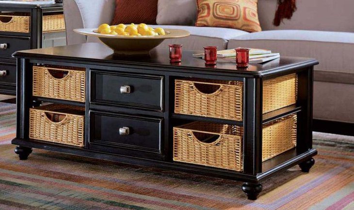 Black coffee table with storage drawers