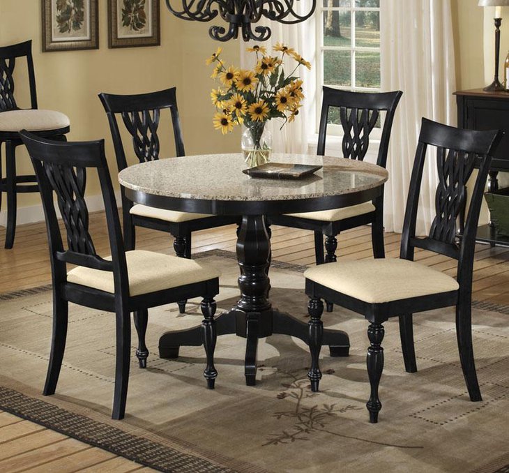 Black Granite Round Dining Table Set