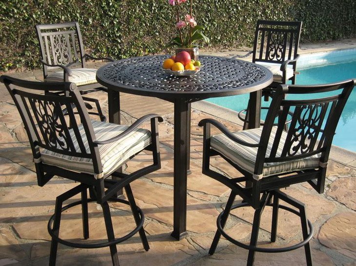 Black Outdoor Wrought Iron Round Dining Table