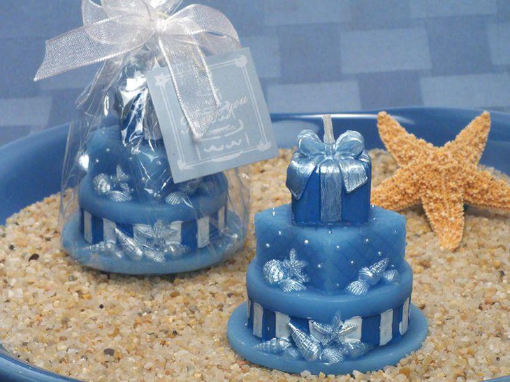 Blue sandy wedding table centerpiece idea