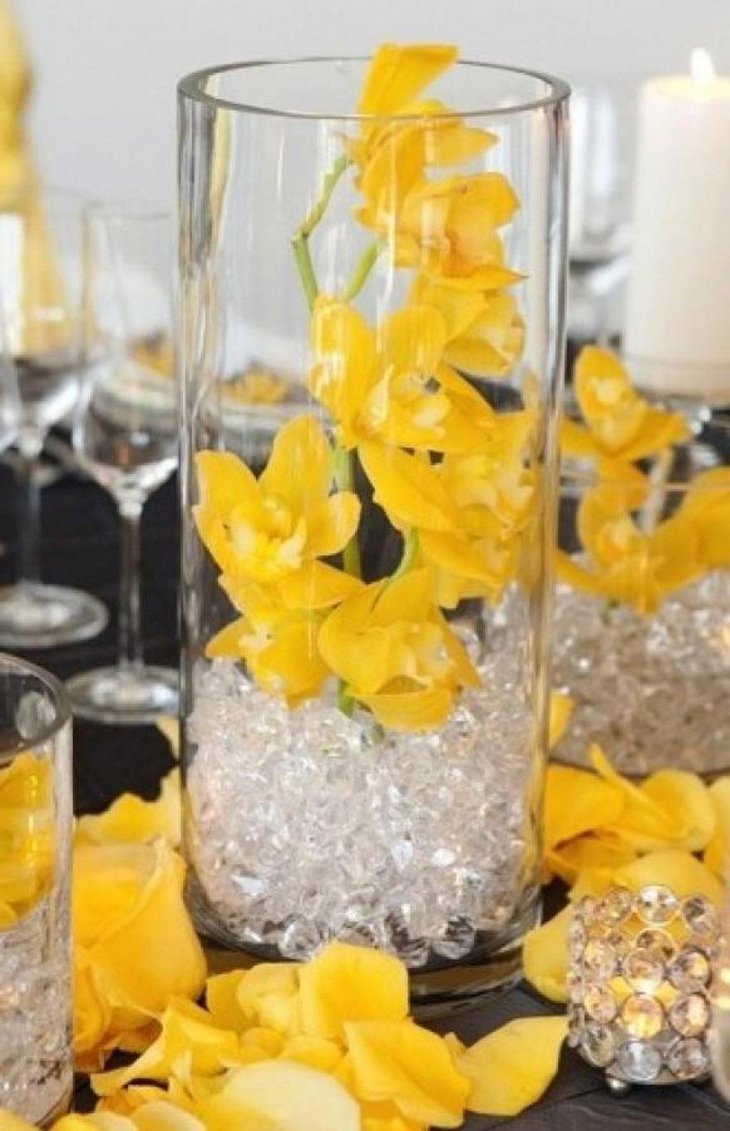 Bright Budget Wedding Centerpiece with Yellow Flowers
