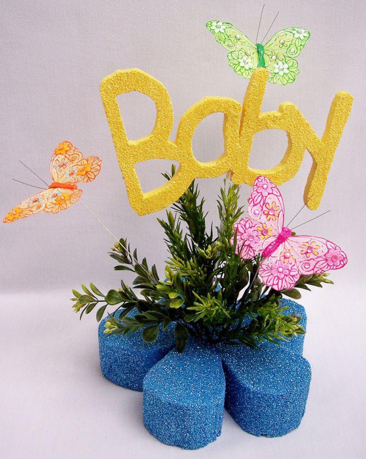 Bright butterfly baby shower centerpiece idea