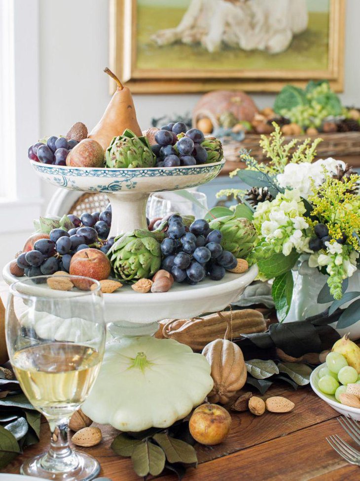 Brilliant fruit display as spring centerpeice for dining table