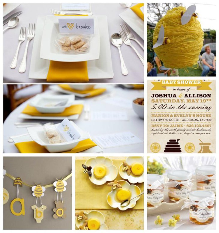 Brown and Yellow Bee Themed Baby Shower Table Decorations