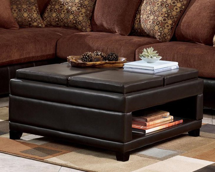 Brown Color Square Ottoman and Coffee Table