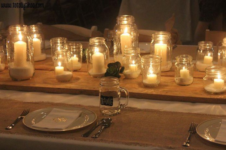 Candles in naked mason jars for a rustic look