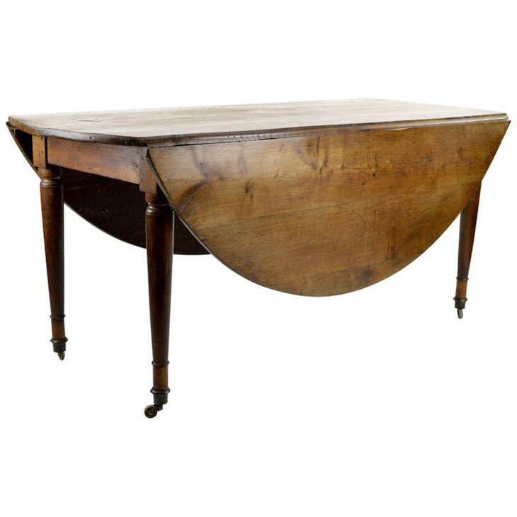 Chestnut round drop leaf dining table