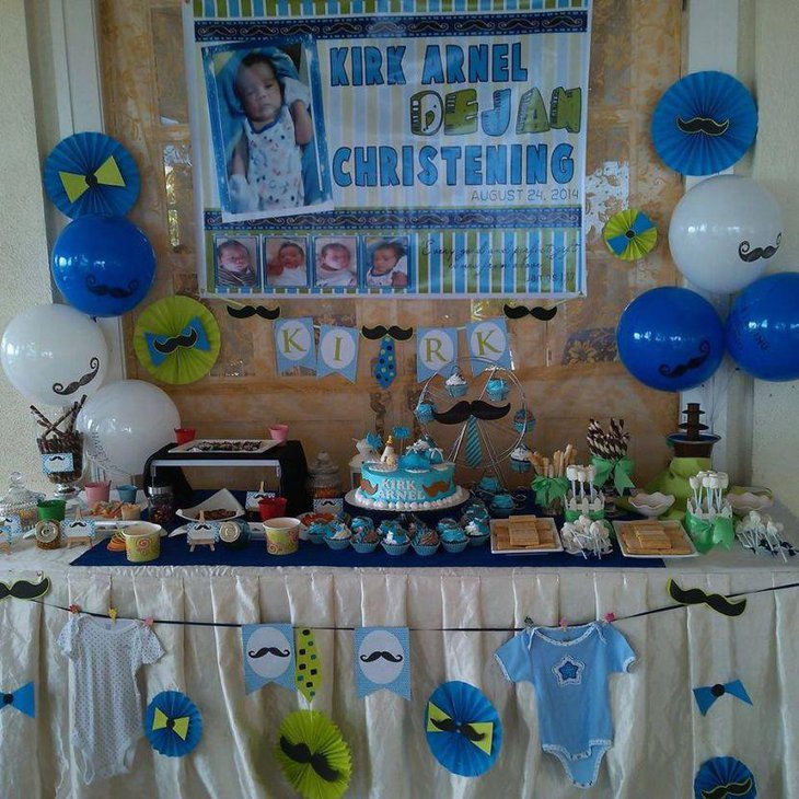 Christening candy table in blue accents