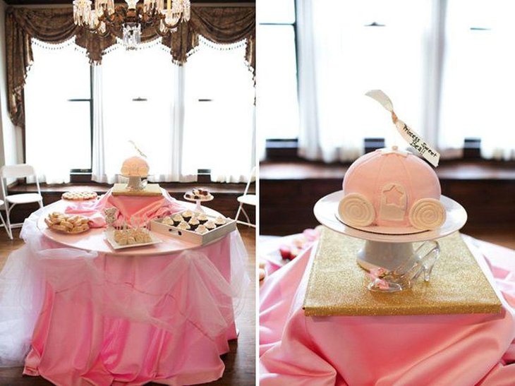 Cindrella inspired princess themed girl baby shower with pink accents