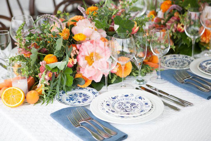 Citrus and floral decor on spring table