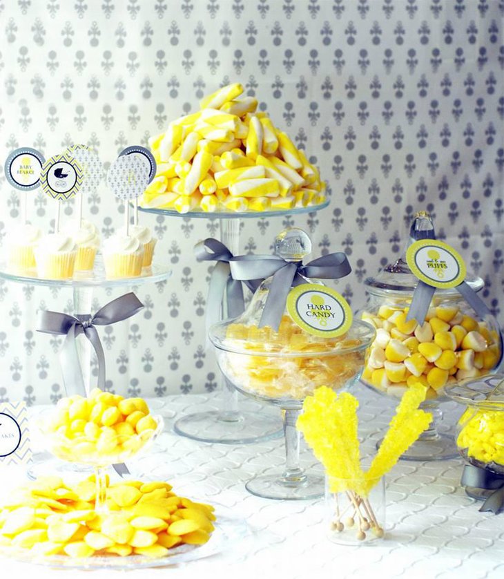 Classic Yellow and Grey Baby Shower Dessert Table