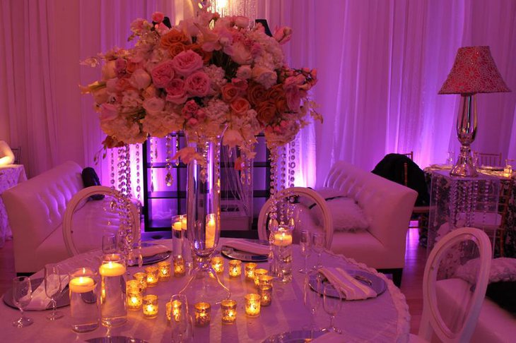 Classy Cyrstal and Flower Arrangements for Wedding Reception