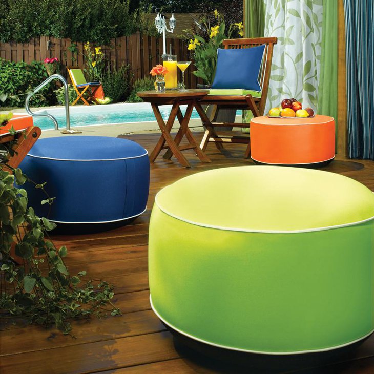 Colorful Pouf Style Ottoman and Coffee Table