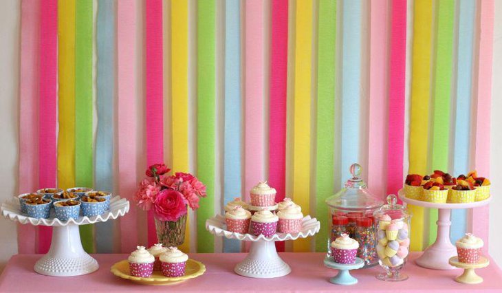 Colorful Rainbow themed dessert table