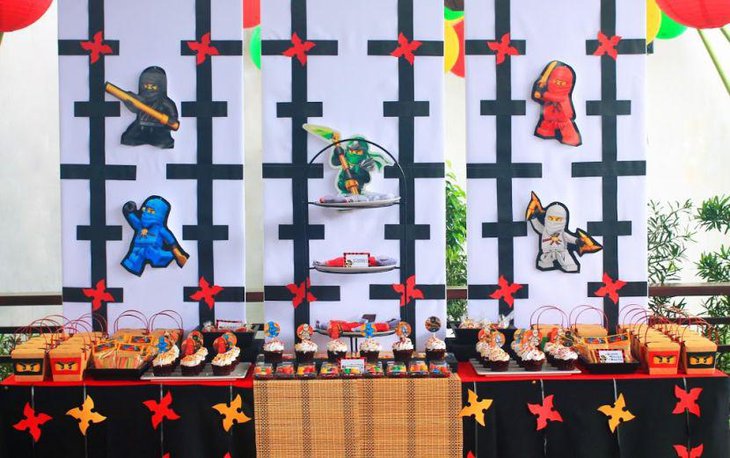 Colourful Lego Ninjago themed birthday party table idea