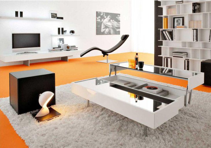 Contemporary glass lift top coffee table with storage