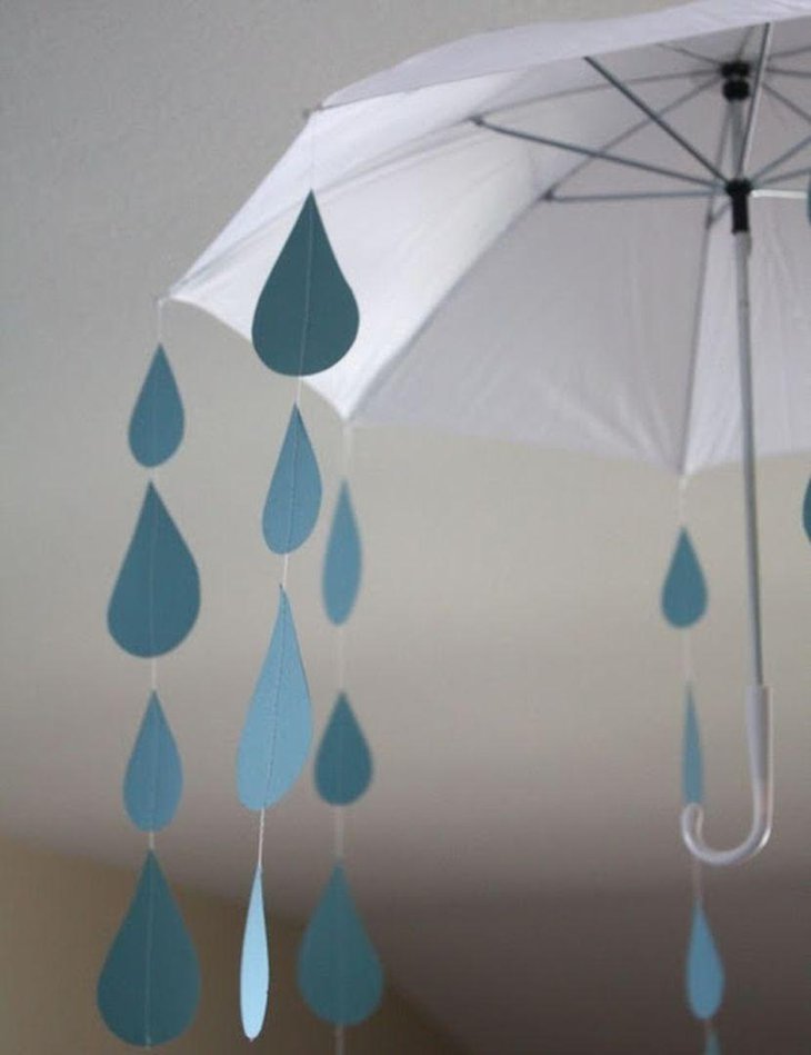 Cool umbrella and raindrop decor for boy baby shower