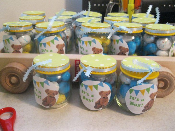 Crafty mason jar baby shower party favors