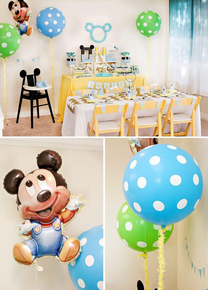 Creative Mickey Mouse themed first birthday table decor