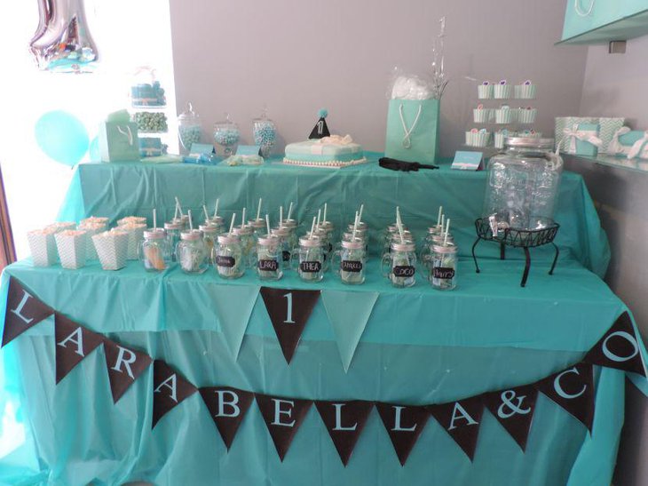 Cute blue themed birthday candy table