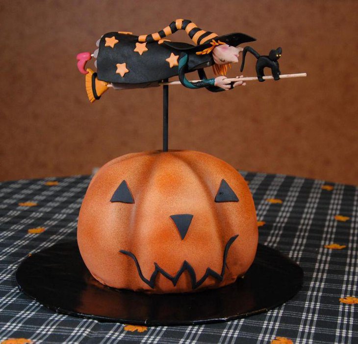 Cute DIY pumpkin with a witch centerpiece