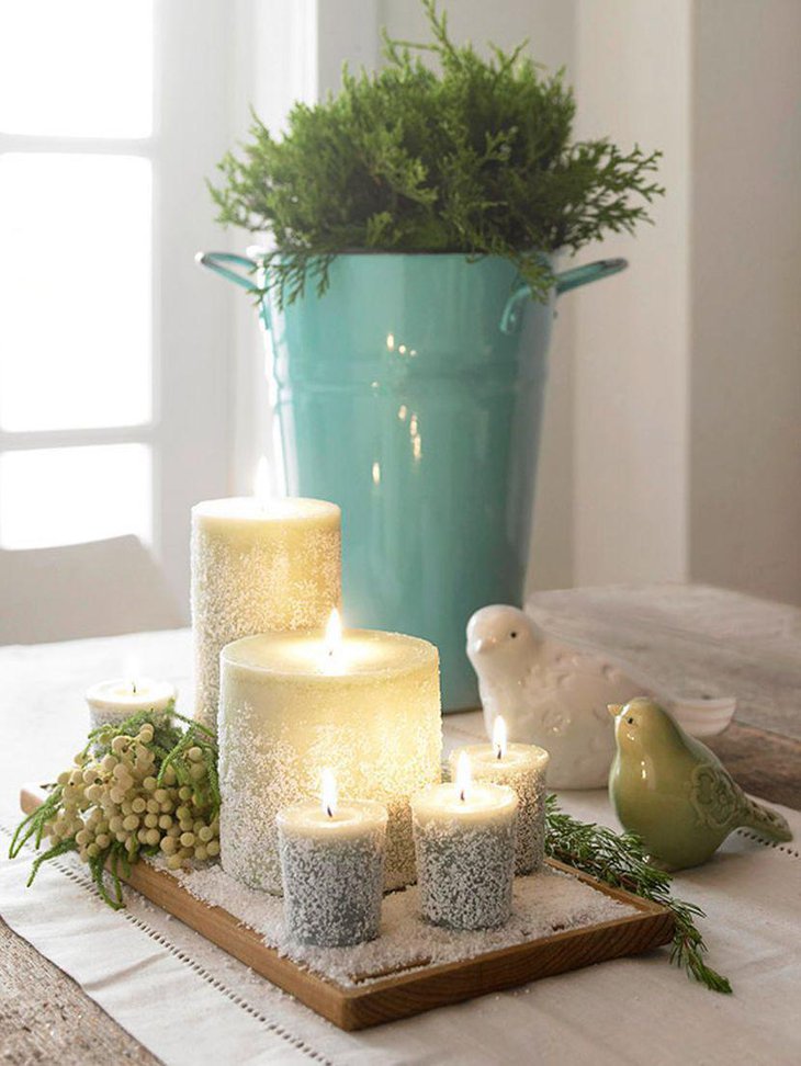 Cute epsom salt candle centerpieces for winter table