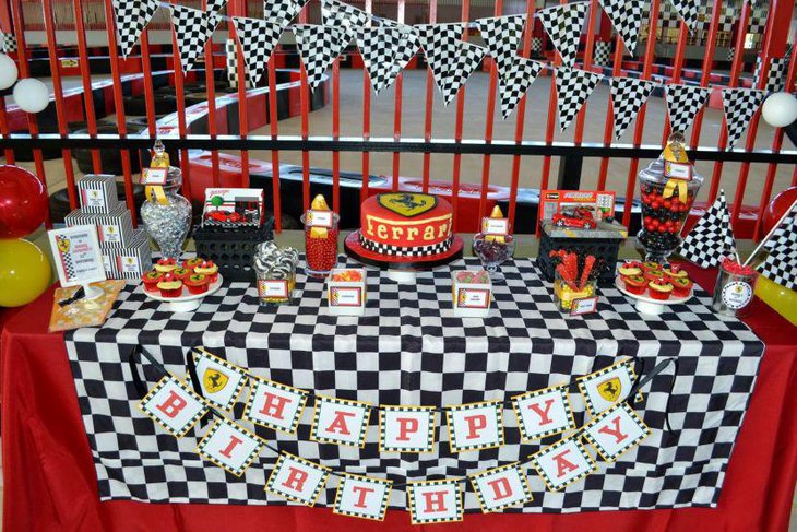 Cute Ferrari decorations on boys first birthday table