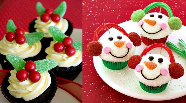 Cute Kids Christmas dessert table decorations with snowmen wearing earmuffs